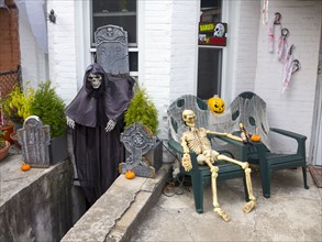 House ready for Halloween trick-or-treaters in Brooklyn, NY.