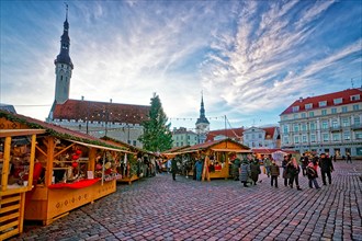 TALLINN, ESTONIA - DECEMBER 28, 2011: Christmas market at city hall square in Tallinn