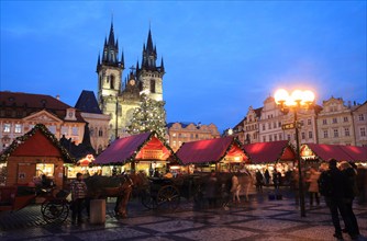 The beautiful, festive, Christmas market, on the Old Town Square, in Prague, Czech Republic, Europe