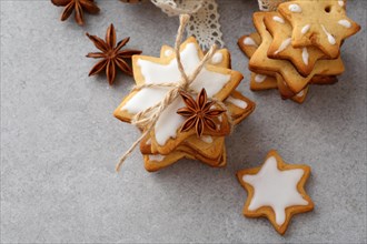 Cookies with icing for christmas, food background