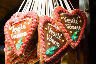 Prague Christmas market on Old Town Square. Traditional pumpernickel bread, gingerbread dessert