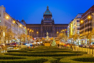 Bokeh photo of Wenceslas Square at night, Prague, Czech Republic