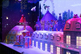 Christmas window decorations at Galeries Lafayette, Paris, France