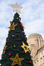 A beautiful Christmas tree located in the Wenceslas Square Christmas Market in Prague, Czech Republic.