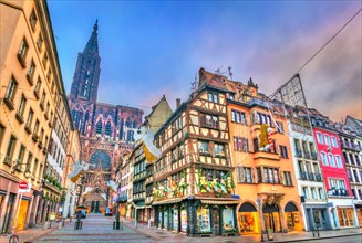 Christmas decorations near the Cathedral in Strasbourg, France