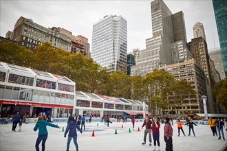 New York City Midtown Manhattan Ice rink in privately managed public park  Bryant Park