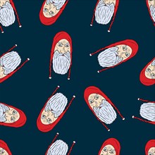 Seamless Christmas pattern of the peculiar heads of the medieval Santa Claus