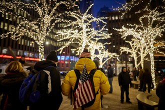 New York Manhattan Christmas Holiday Decorations on Sixth Avenue tree lights and reindeer