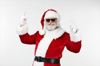 Portrait of cool Santa Claus on white background