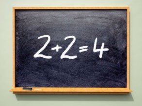 2+2=4 sum written on a School blackboard