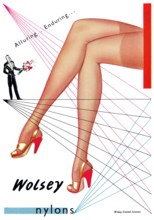 1947 British advertisement for Wolsey nylon stockings.