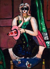 Max Beckmann, painting, Carnival Mask, Green, Violet and Pink (Columbine), 1950