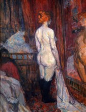 Toulouse-Lautrec painting entitiled "Woman before a Mirror" by Henri de Toulouse-Lautrec (1864-1901), oil on cardboard, 1897