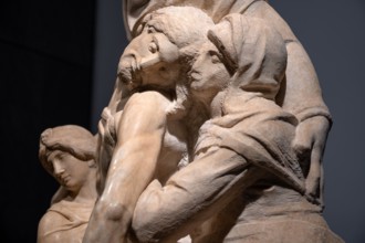 Michelangelo's unfinished Bandini Pietá on display in the Opera del Duomo museum in Florence. Carved in his 70s.