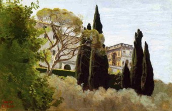 The Facade of the Villa d Este at Tivoli, View from the Gardens 1843 by Camille Corot