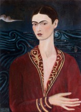 Frida Kahlo. Painting entitled "Self-Portrait in a Velvet Dress" by the Mexican artist, Frida Kahlo de Rivera (1907-1954), 1926