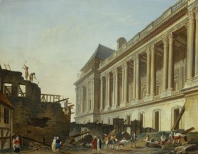 Pierre-Antoine Demachy. "Release of the Louvre colonnade (demolition of the Queen's stables), 1764". Oil on canvas. Paris, Carnavalet museum. 27025-5 Arrondissement, Louvre colonnade, construction, de...