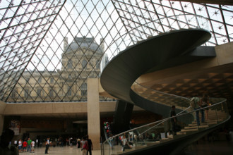 Inside the Louvre pyramid, waiting in queue to buy the ticket