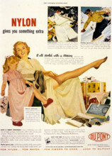 NYLON  1948 Du Pont company advert showing how use of nylon has expanded from stockings to other clothing