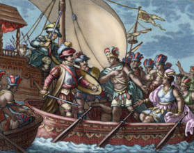 Conquest of Mexico. Cuauhtemoc was captured by Garcia Holguin while fleeing in a canoe with her family.