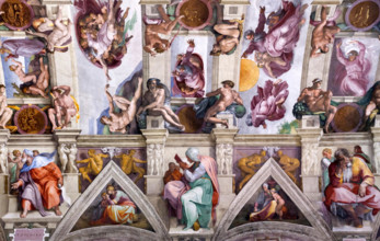 The Sistine Chapel ceiling, painted by Michelangelo with The Creation of Adam