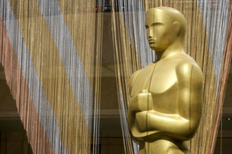 Los Angeles, California, USA. 22nd Feb, 2016. An Oscar Statuette is seen in front of Dolby Theatre in preparation for the 88th Academy Awards. The Academy Awards will be held Sunday, February 28, 2016...