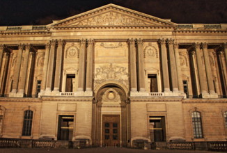 Paris, France - May 24, 2015: View of Perrault's Colonnade by night in Louvre Museum