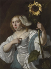 A Young Woman Holding a Sunflower. 1670. Bartholomeus van der Helst - A young woman holding a sunflower