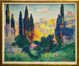 .  English: Henri-Edmond Cross, 1908, Les cyprès à Cagnes, oil on canvas, 81 x 100 cm, Musée d'Orsay, Paris Magyar: Henri-Edmond Cros, festménye a párizsi Orsay Múzeumban . 1908.   Henri-Edmond Cross ...