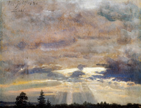 Johan Christian Dahl - Cloud Study with Sunbeams 1836 Oil on paper. National Gallery of Norway, Oslo, Norway.