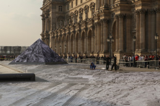 The street artist JR transforms the courtyard of the Louvre. For the 30th anniversary of the Louvre Pyramid, from March 26 to March 31, 2019 by instal