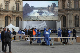 The street artist JR transforms the courtyard of the Louvre. For the 30th anniversary of the Louvre Pyramid, from March 26 to March 31, 2019 by instal