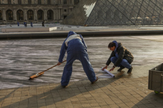 The street artist JR transforms the courtyard of the Louvre. For the 30th anniversary of the Louvre Pyramid, from March 26 to March 31, 2019 by instal