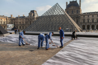 The street artist JR transforms the courtyard of the Louvre. For the 30th anniversary of the Louvre Pyramid, from March 26 to March 31, 2019 by instal