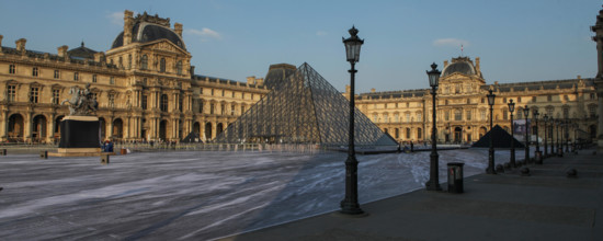 The street artist JR transforms the courtyard of the Louvre. For the 30th anniversary of the Louvre Pyramid, from March 26 to March 31, 2019 by instal