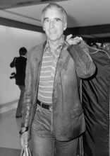 British actor Sir Christopher Lee leaving London's Heathrow Airport for Los Angeles in July 1982.