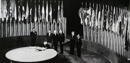 the UN Conference on International Organization opened in San Francisco, 25 April 1945, attended by 50 governments and a number of non-governmental organizations involved in drafting the UN Charter.