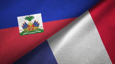 Haiti and France two flags textile cloth, fabric texture