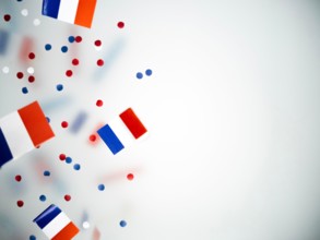 national holiday of July 14 is a happy Independence Day of France, Bastille Day, the concept of patriotism, memory,  confetti and flags