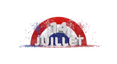 3D rendering illustration for the french national day. "Juillet" = "July"