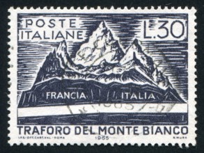 ITALY - CIRCA 1965: stamp printed by Italy, shows Mont Blanc and Tunnel, circa 1965