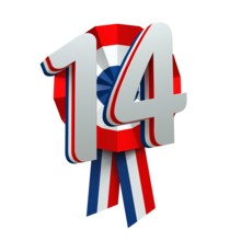 tricolor cockades and the text 14, France's national holiday - 3D rendering