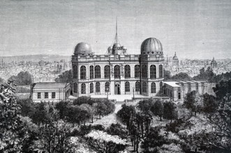 Engraving depicting the exterior of the Paris Observatory. Dated 19th Century