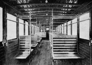 Interior of a Second class subway car, Paris, Picture from the French weekly newspaper l'Illustration, 14th July 1900