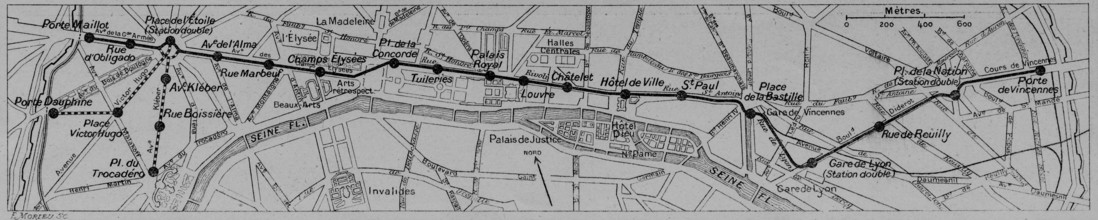 Map of the first subway line in Paris, Picture from the French weekly newspaper l'Illustration, 14th  July 1900