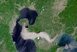 KYUSHU, JAPAN - 21 May 2015 - Sakura-jima volcano spewed a dense plume of ash over the Japanese island of Kyushu on May 21, 2015. Currently Japan’s mo