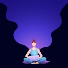 Home working, freelancing, online education, concept vector illustration. Girl sitting and using laptop.
