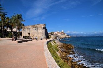 Antibes Old Town, coast and sea view, South of France.