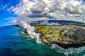 Lava erupted from Mount Kilauea flowing into sea, Hawaii, USA