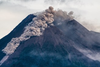 Merapi volcanic eruption seen from the Pakem village on January 27, 2021 in Yogyakarta Province, Indonesia
